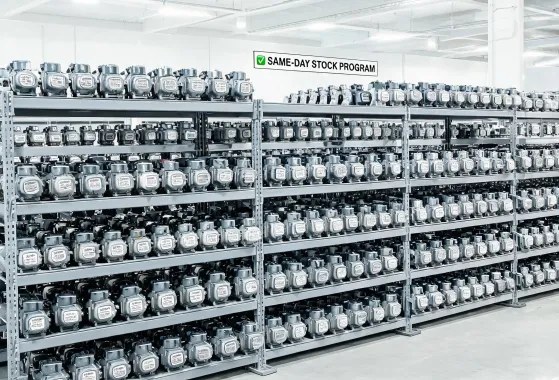 stocked industrial motors on shelves