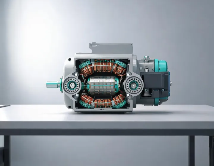 cutaway industrial electric motor and brake assembly